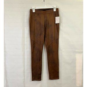 Free People Vegan Faux Leather Leggings Distressed Brown NWT 28" Elastic Waist